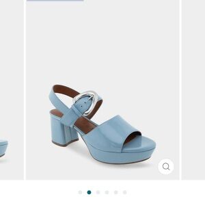 Women's Quarter
Strap Platform Sandal in Dusty Blue Patent Faux Leather